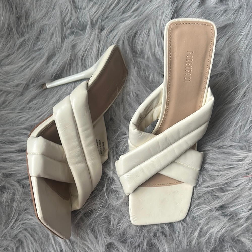 Forever 21 Cream Heeled Mules